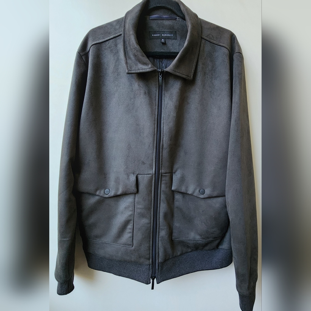 Robert Barakett Men's Charcoal Faux Suede Pilot Jacket XL NWOT Bomber - Picture 11 of 15